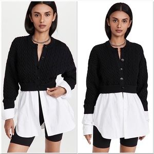 EUC Alexander WANG Bi-Layer Cable Cardigan With Oxford Shirting L $495